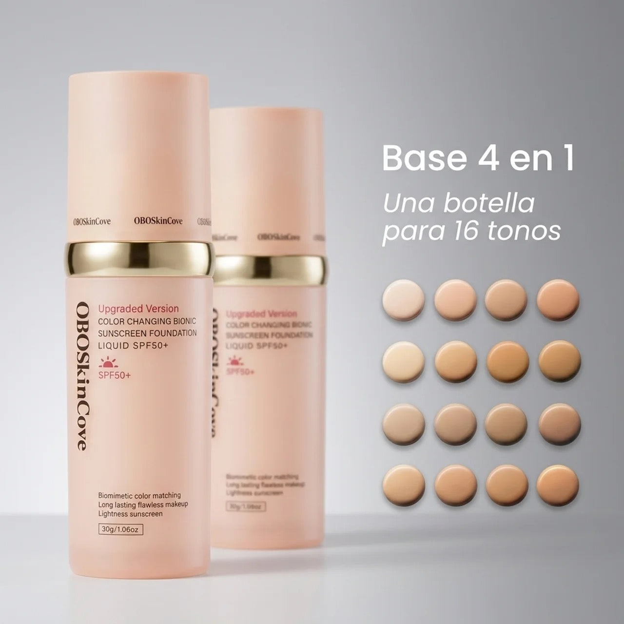 Base 4 en 1 con adaptación al tono de la piel